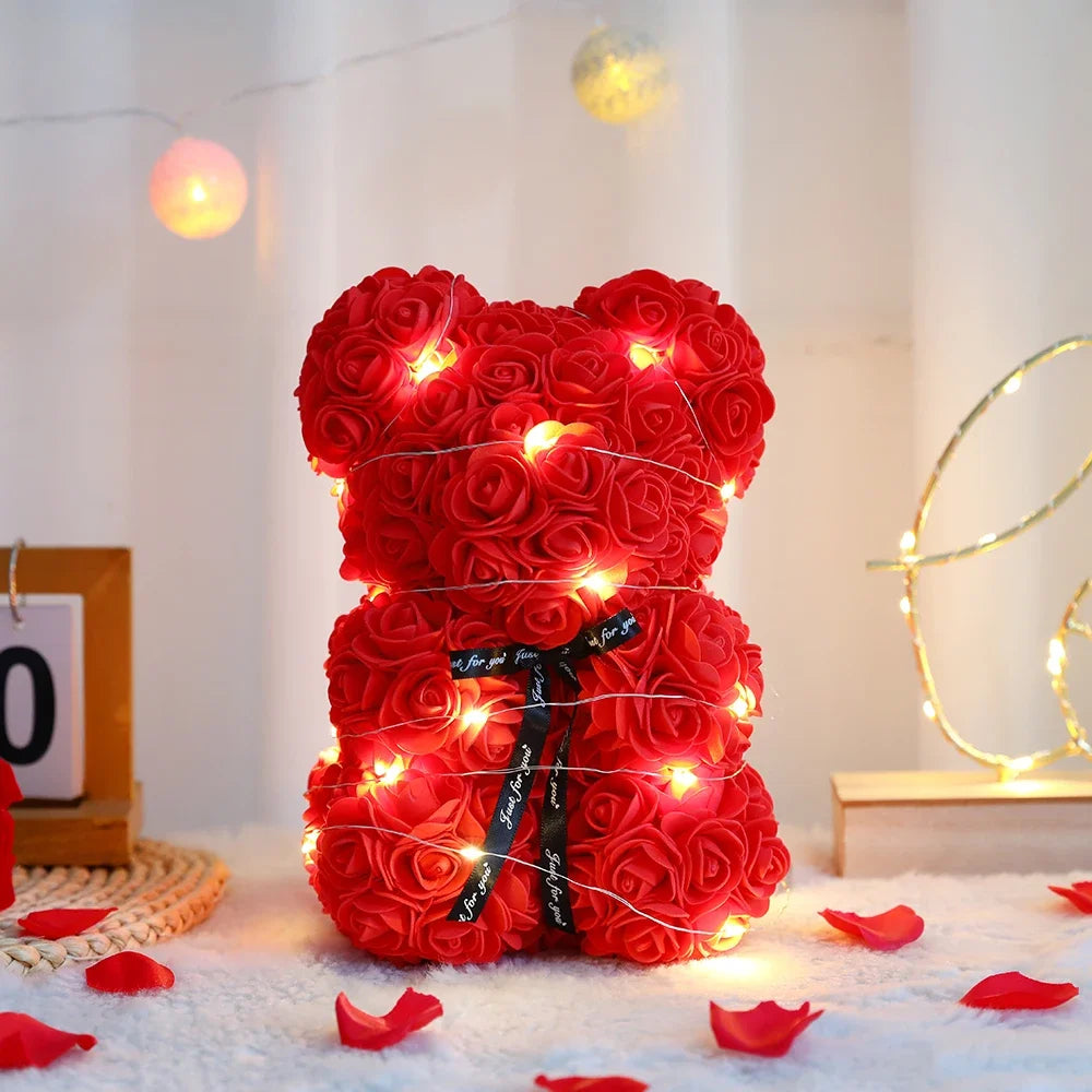 Oso de Rosas Eternas con Luces LED