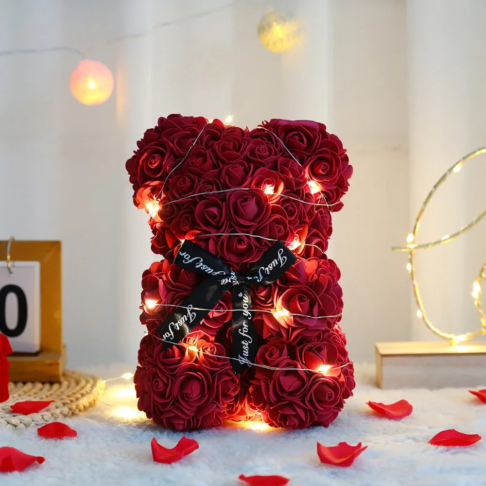 Oso de Rosas Eternas con Luces LED